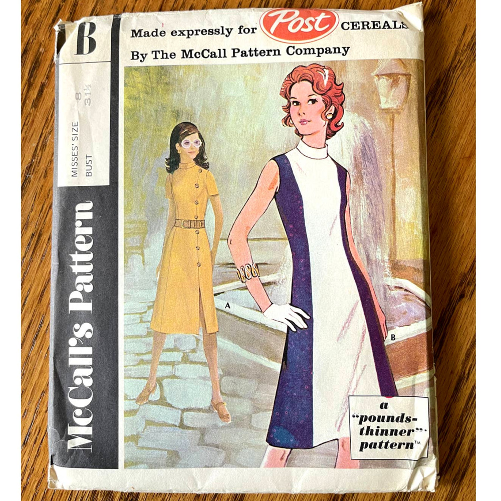 UNCUT Vintage 1970s McCalls Post Cereal B Sewing Pattern Size XXS 8 Midi Dress